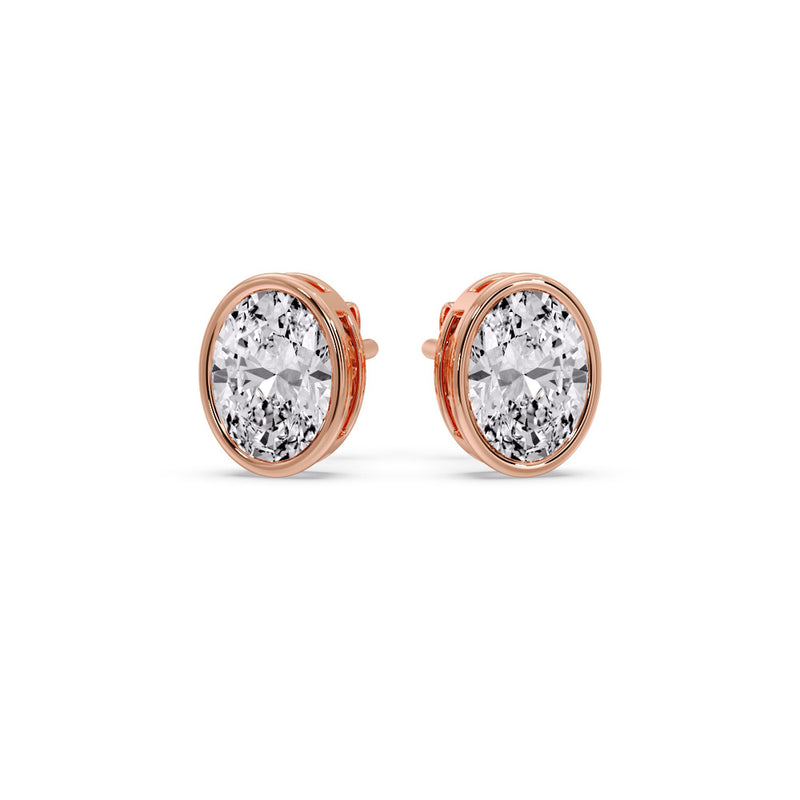 Bezel Stud Earring Oval Diamond