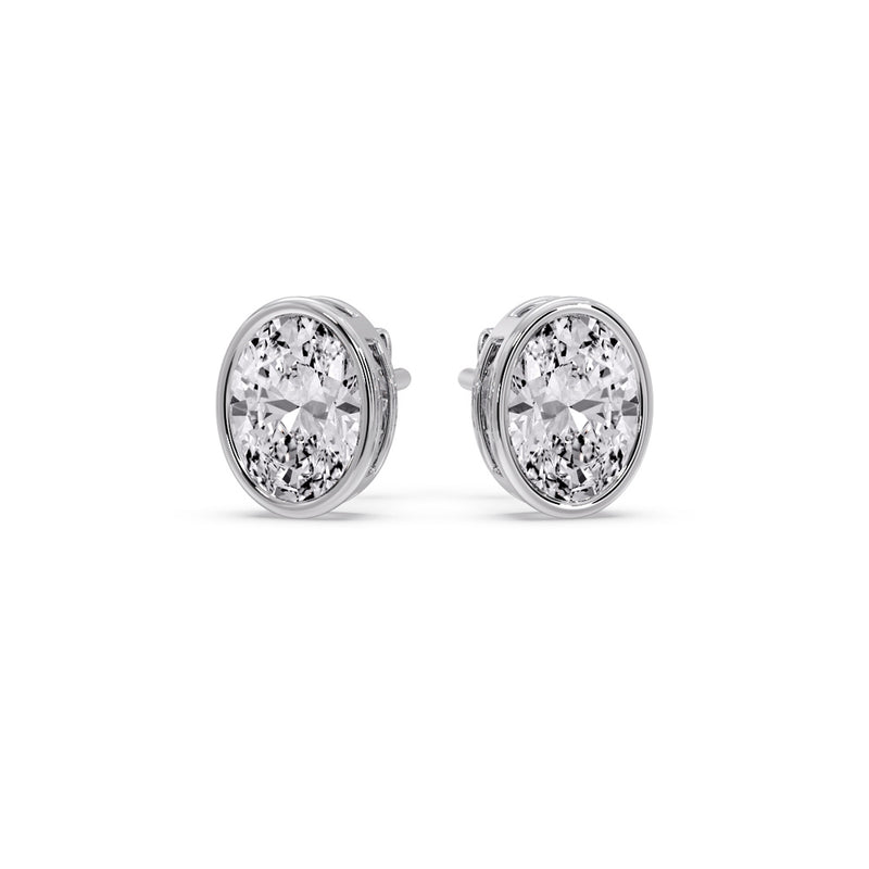 Bezel Stud Earring Oval Diamond