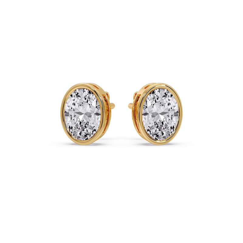 Bezel Stud Earring Oval Diamond