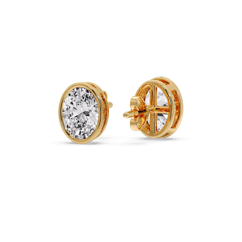 Bezel Stud Earring Oval Diamond