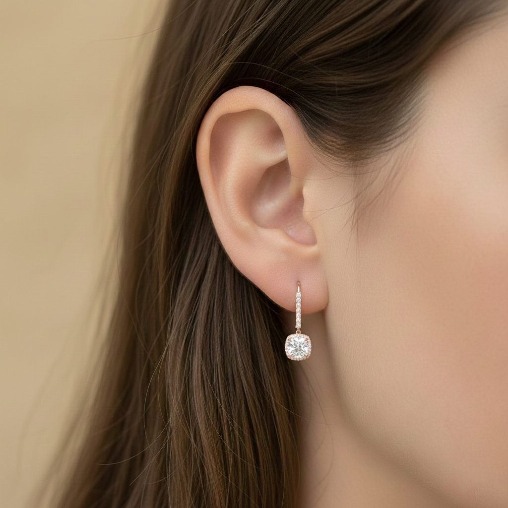 2-carat-cushion-cut-halo-lever-back-earrings-in-rose-gold-FDEAR-11235CU-model