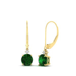 Load image into Gallery viewer, 2-carat-cute-round-cut-diamond-dangle-lever-back-earrings-with-emerald-in-yellow-gold-FDEAR11242GEMGR-2.00CT-NL-YG.jpg