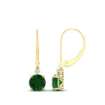 Load image into Gallery viewer, 2-carat-cute-round-cut-diamond-dangle-lever-back-earrings-with-emerald-in-yellow-gold-FDEAR11242GEMGR-2.00CT-NL-YG.jpg