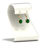 Load image into Gallery viewer, 2-carat-cute-round-cut-diamond-dangle-lever-back-earrings-with-emerald-in-yellow-gold-FDEAR11242GEMGR-2.00CT-NL-YG.jpg