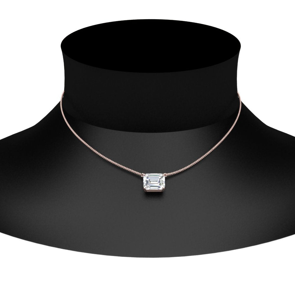 Emerald Cut East West Solitaire Pendant