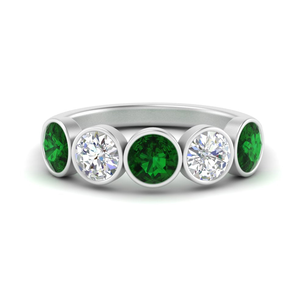 2-carat-five-round-emerald-bezel-set-wedding-ring-in-FD10558B-0.40CTGEMGR-NL-WG