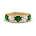 Load image into Gallery viewer, 2-carat-five-round-emerald-bezel-set-wedding-ring-in-FD10558B-0.40CTGEMGR-NL-YG
