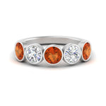 Load image into Gallery viewer, 2-carat-five-round-orange-sapphire-bezel-set-wedding-ring-in-FD10558B-0.40CTGSAOR-NL-WG
