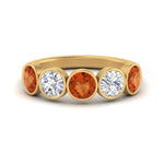 Load image into Gallery viewer, 2-carat-five-round-orange-sapphire-bezel-set-wedding-ring-in-FD10558B-0.40CTGSAOR-NL-YG
