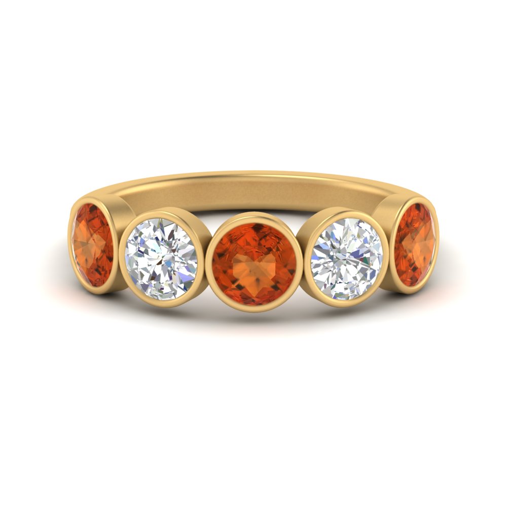 2-carat-five-round-orange-sapphire-bezel-set-wedding-ring-in-FD10558B-0.40CTGSAOR-NL-YG