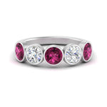 Load image into Gallery viewer, 2-carat-five-round-pink-sapphire-bezel-set-wedding-ring-in-FD10558B-0.40CTGSADRPI-NL-WG
