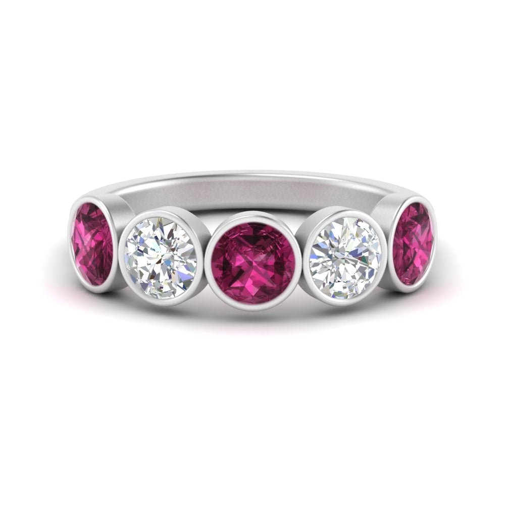 2-carat-five-round-pink-sapphire-bezel-set-wedding-ring-in-FD10558B-0.40CTGSADRPI-NL-WG
