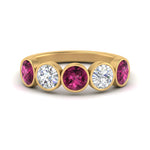 Load image into Gallery viewer, 2-carat-five-round-pink-sapphire-bezel-set-wedding-ring-in-FD10558B-0.40CTGSADRPI-NL-YG
