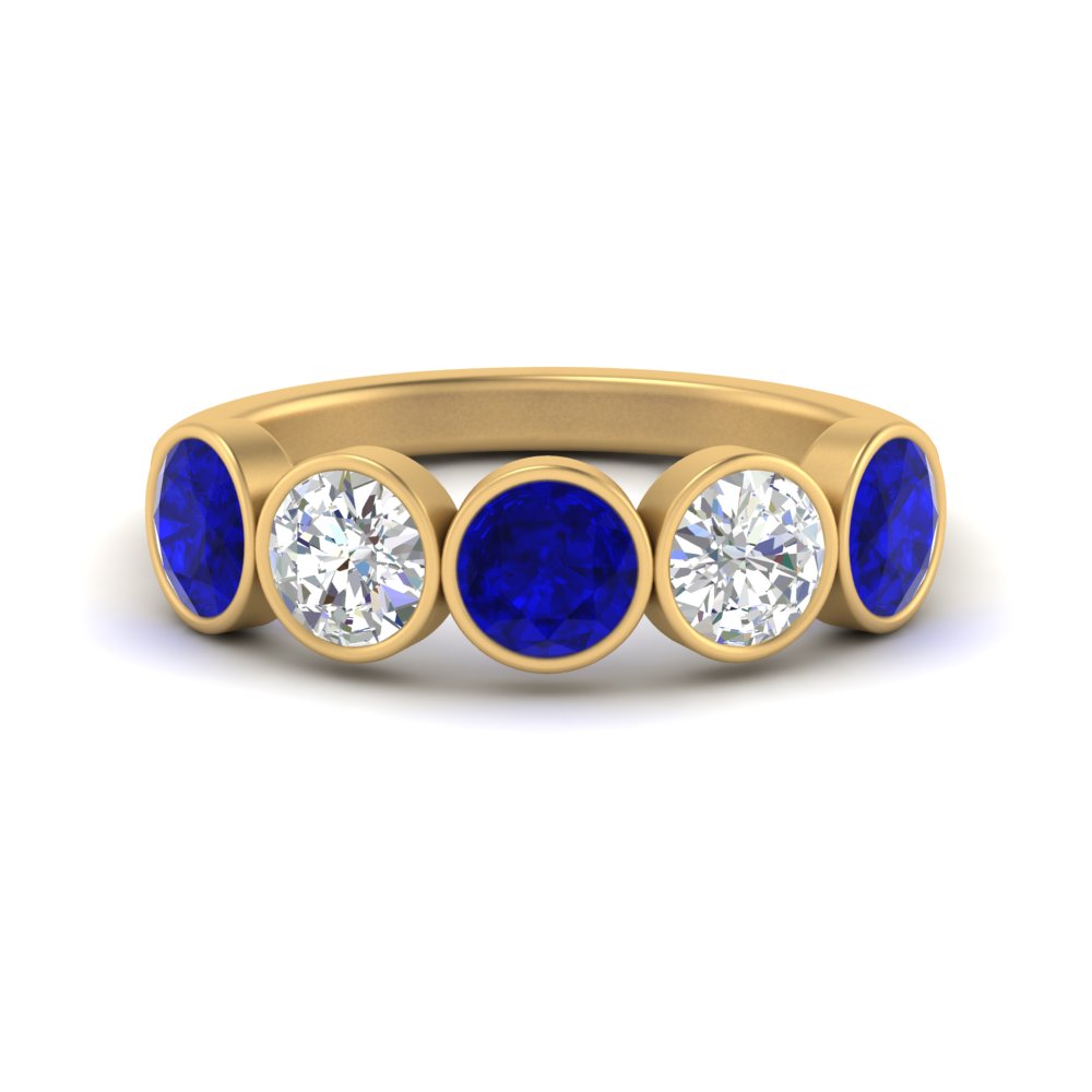 2-carat-five-round-sapphire-bezel-set-wedding-ring-in-FD10558B-0.40CTGSABL-NL-YG