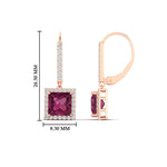 Load image into Gallery viewer, 2-carat-halo-diamond-lever-back-princess-cut-earrings-with-pink-sapphire-in-rose-gold-FDEAR-11235PRGSADRPI-2.00CT-NL-RG.jpg
