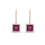 Load image into Gallery viewer, 2-carat-halo-diamond-lever-back-princess-cut-earrings-with-pink-sapphire-in-rose-gold-FDEAR-11235PRGSADRPI-2.00CT-NL-RG.jpg
