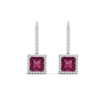 Load image into Gallery viewer, 2-carat-halo-diamond-lever-back-princess-cut-earrings-with-pink-sapphire-in-white-gold-FDEAR-11235PRGSADRPI-2.00CT-NL-WG.jpg
