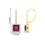 Load image into Gallery viewer, 2-carat-halo-diamond-lever-back-princess-cut-earrings-with-pink-sapphire-in-yellow-gold-FDEAR-11235PRGSADRPI-2.00CT-NL-YG.jpg
