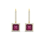 Load image into Gallery viewer, 2-carat-halo-diamond-lever-back-princess-cut-earrings-with-pink-sapphire-in-yellow-gold-FDEAR-11235PRGSADRPI-2.00CT-NL-YG.jpg
