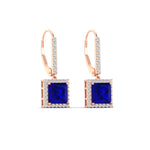 Load image into Gallery viewer, 2-carat-halo-diamond-lever-back-princess-cut-earrings-with-sapphire-in-rose-gold-FDEAR-11235PRGSABL-2.00CT-NL-RG.jpg
