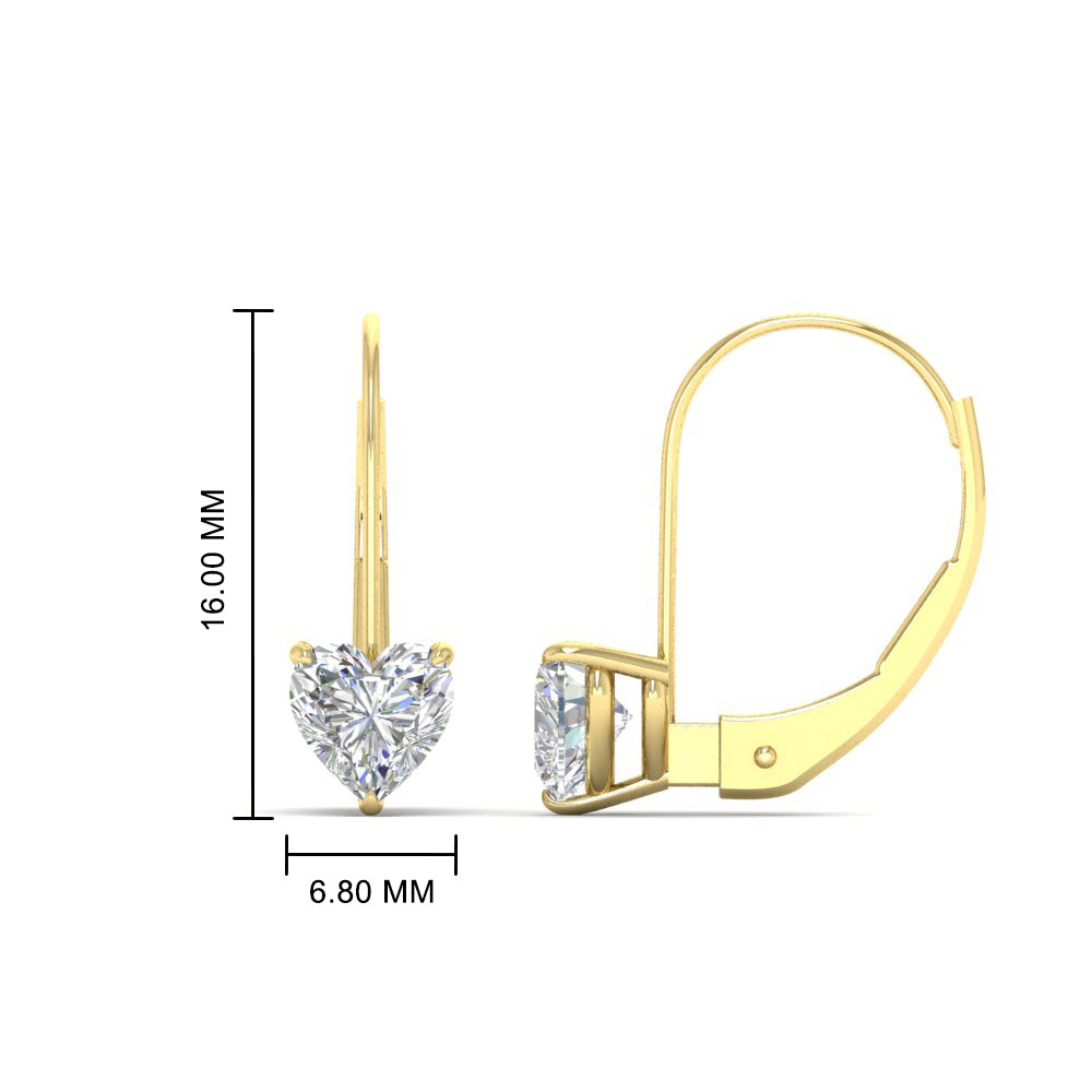 2 Carat Heart Shaped Diamond Lever Back Earrings