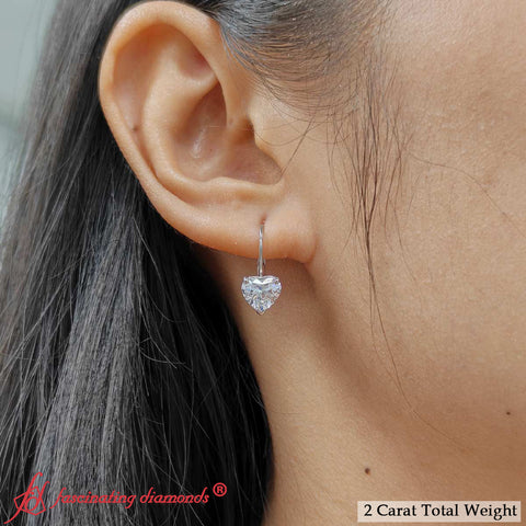 2 Carat Heart Shaped Diamond Lever Back Earrings