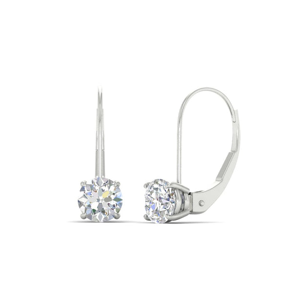 2 Carat Lever Back Solitaire Diamond Round Earrings