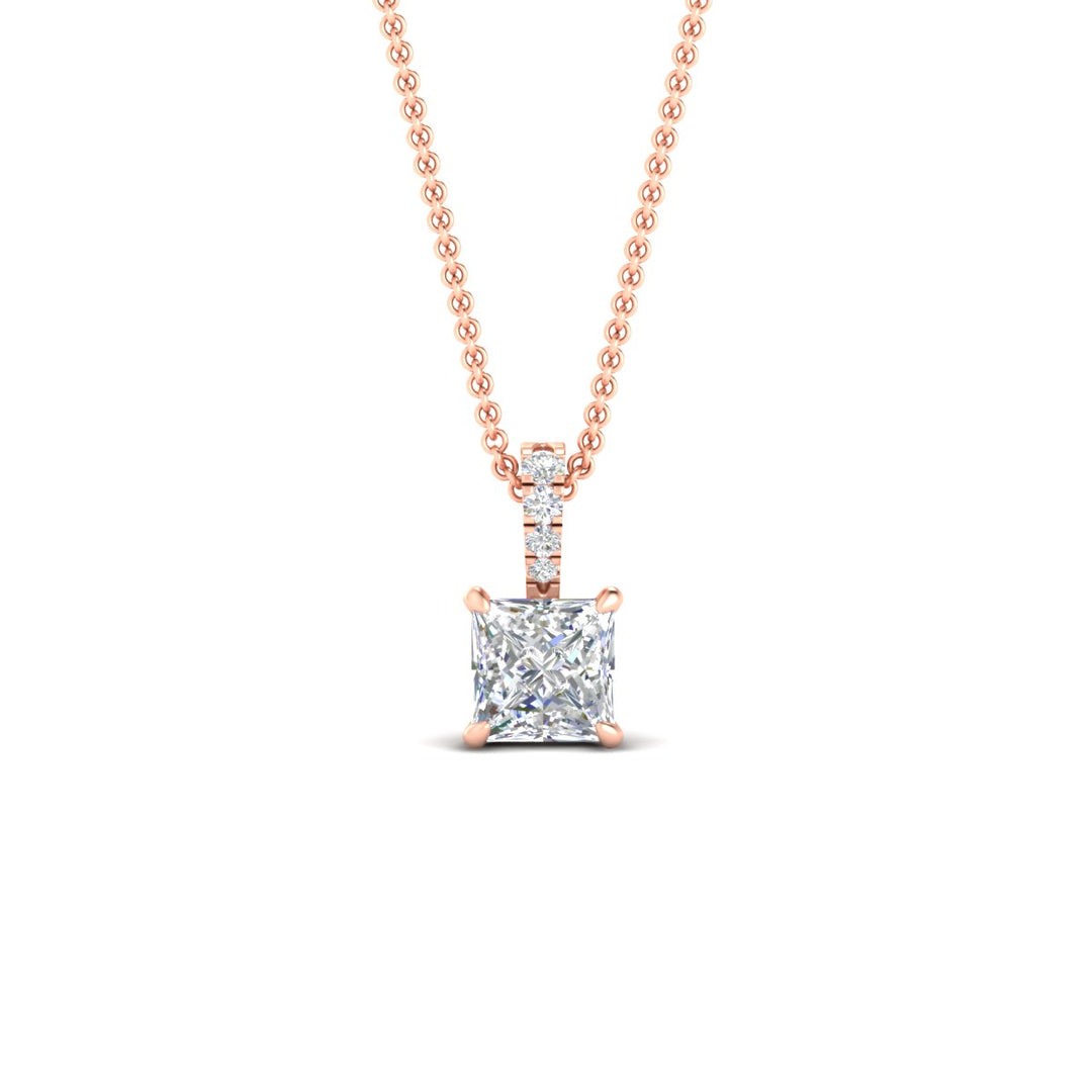 Pavé Bail Princess Cut Diamond Pendant