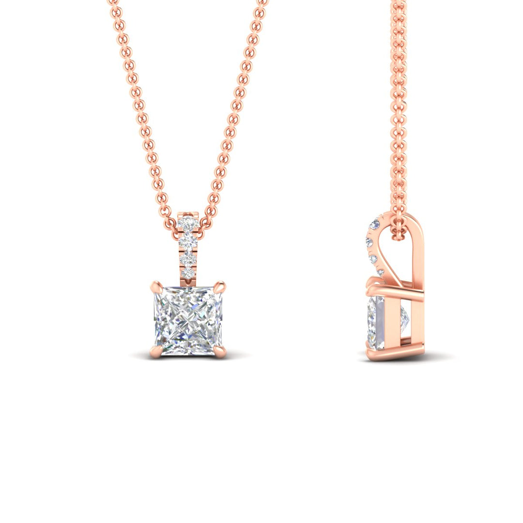 Pavé Bail Princess Cut Diamond Pendant