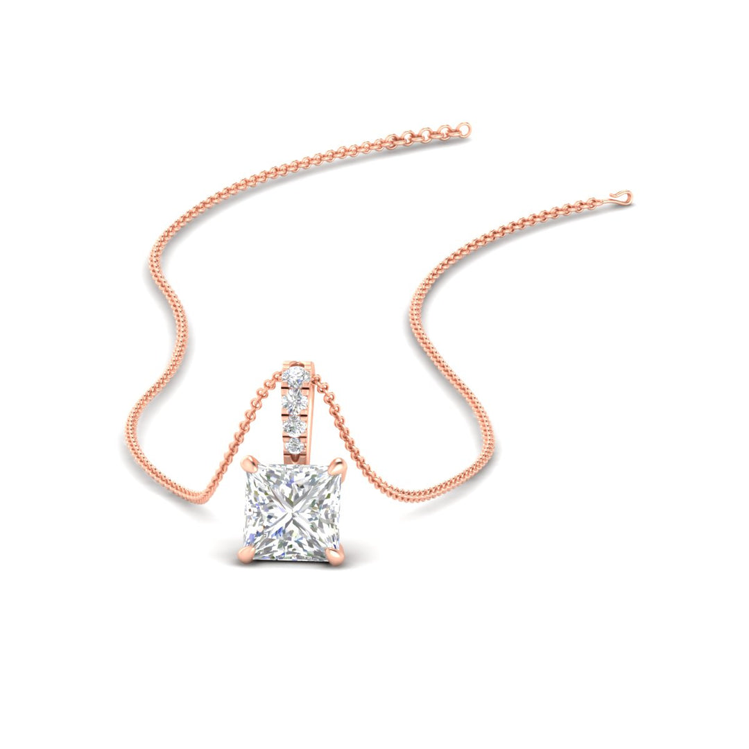 Pavé Bail Princess Cut Diamond Pendant