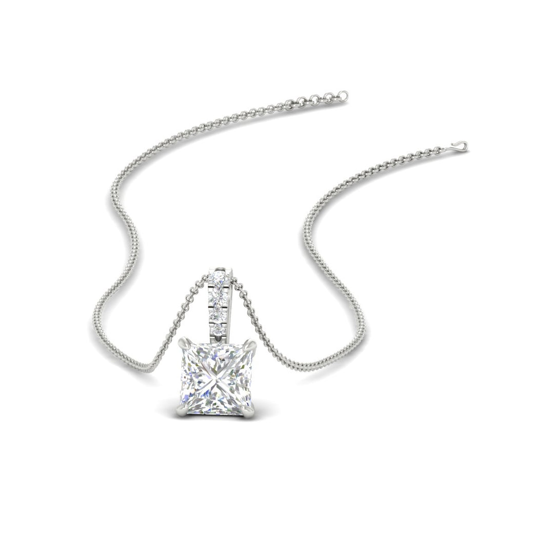 Pavé Bail Princess Cut Diamond Pendant