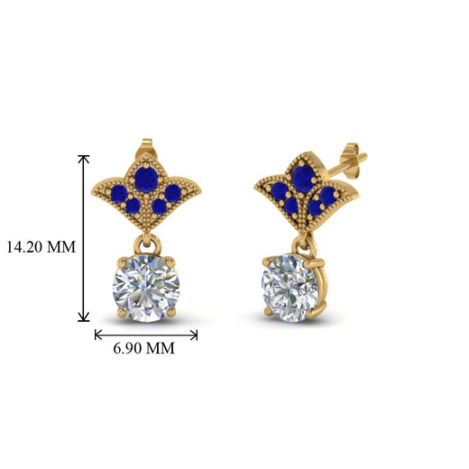 2-carat-round-drop-antique-design-earring-with-blue-sapphire-in-14K-yellow-gold-FDEAR8425-1.0CTGSABL-NL-YG
