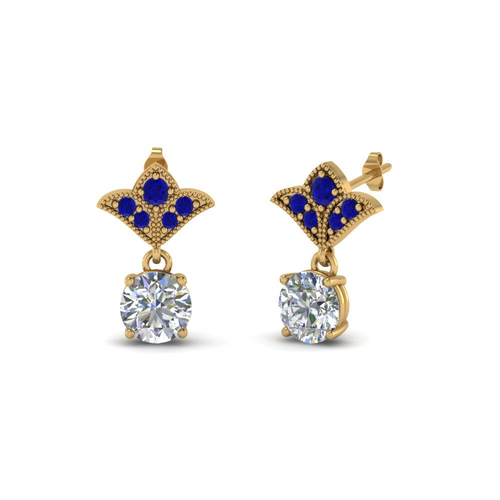 2-carat-round-drop-antique-design-earring-with-blue-sapphire-in-14K-yellow-gold-FDEAR8425-1.0CTGSABL-NL-YG