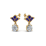 Load image into Gallery viewer, 2-carat-round-drop-antique-design-earring-with-blue-sapphire-in-14K-yellow-gold-FDEAR8425-1.0CTGSABL-NL-YG
