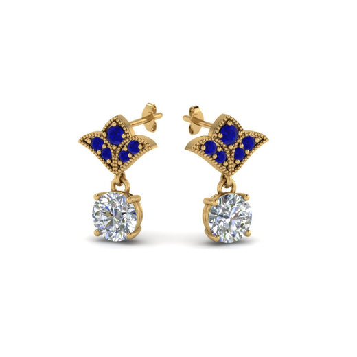 2-carat-round-drop-antique-design-earring-with-blue-sapphire-in-14K-yellow-gold-FDEAR8425-1.0CTGSABL-NL-YG