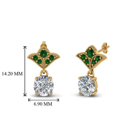 2-carat-round-drop-antique-design-earring-with-emerald-in-14K-yellow-gold-FDEAR8425-1.0CTGEMGR-NL-YG