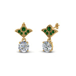 Load image into Gallery viewer, 2-carat-round-drop-antique-design-earring-with-emerald-in-14K-yellow-gold-FDEAR8425-1.0CTGEMGR-NL-YG
