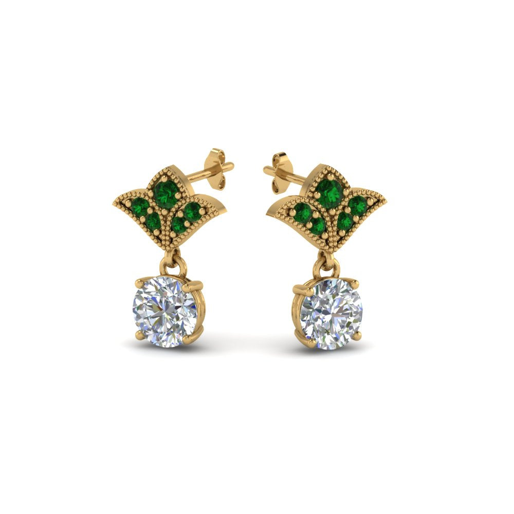 2-carat-round-drop-antique-design-earring-with-emerald-in-14K-yellow-gold-FDEAR8425-1.0CTGEMGR-NL-YG