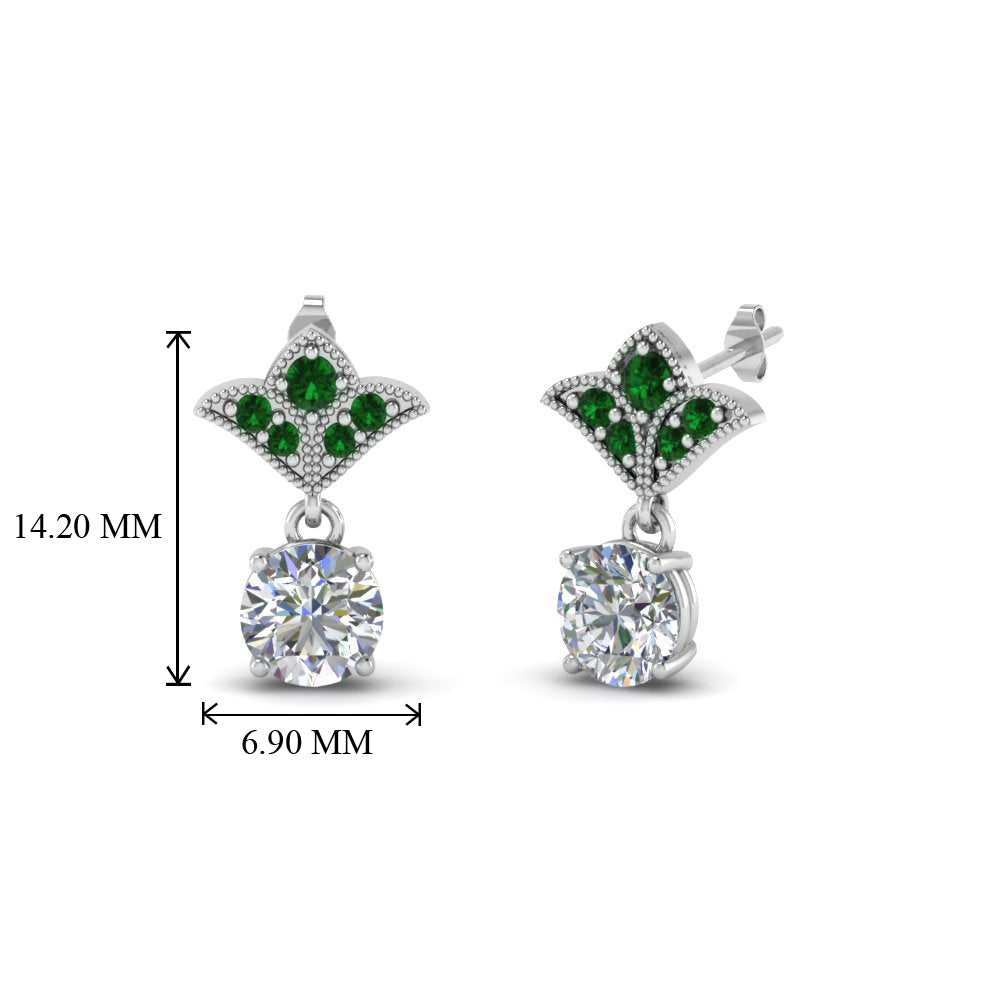 2-carat-round-drop-antique-design-earring-with-emerald-in-950-Platinum-FDEAR8425-1.0CTGEMGR-NL-WG