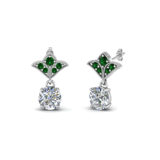 2-carat-round-drop-antique-design-earring-with-emerald-in-950-Platinum-FDEAR8425-1.0CTGEMGR-NL-WG