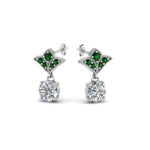 Load image into Gallery viewer, 2-carat-round-drop-antique-design-earring-with-emerald-in-950-Platinum-FDEAR8425-1.0CTGEMGR-NL-WG

