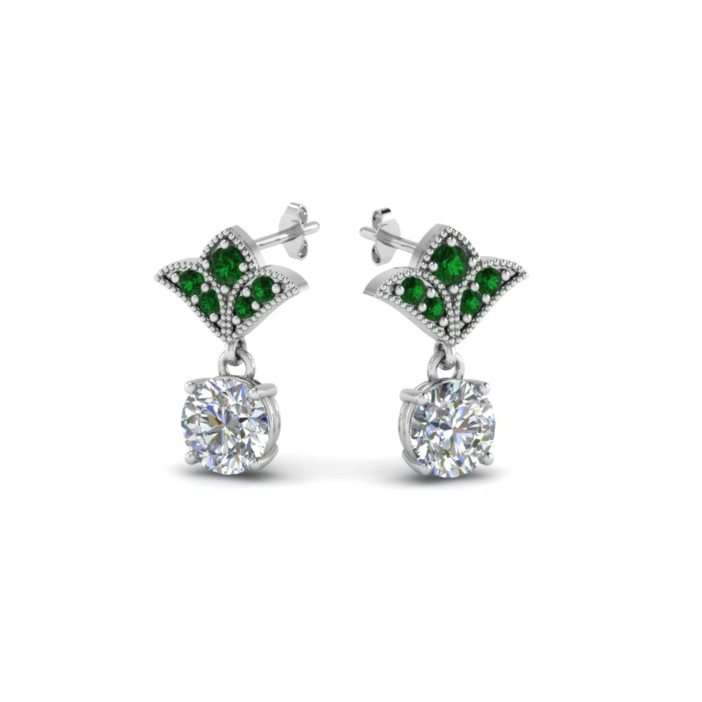 2-carat-round-drop-antique-design-earring-with-emerald-in-950-Platinum-FDEAR8425-1.0CTGEMGR-NL-WG