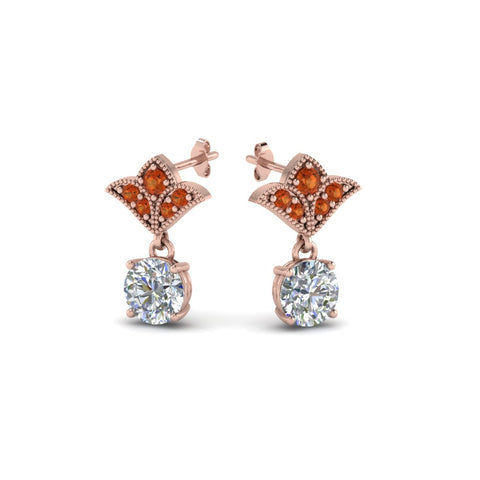2-carat-round-drop-antique-design-earring-with-orange-sapphire-in-14K-rose-gold-FDEAR8425-1.0CTGSAOR-NL-RG