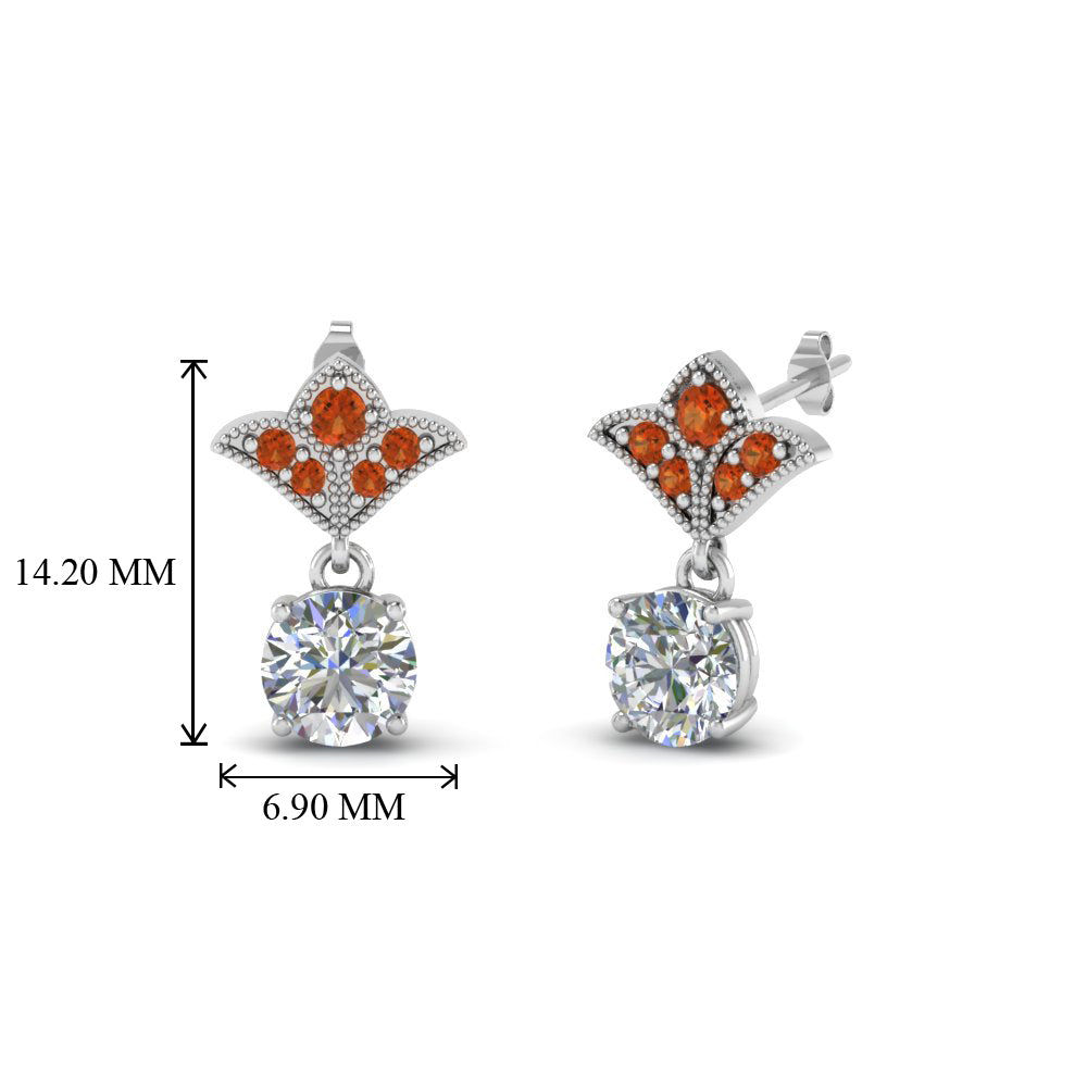 2-carat-round-drop-antique-design-earring-with-orange-sapphire-in-14K-white-gold-FDEAR8425-1.0CTGSAOR-NL-WG