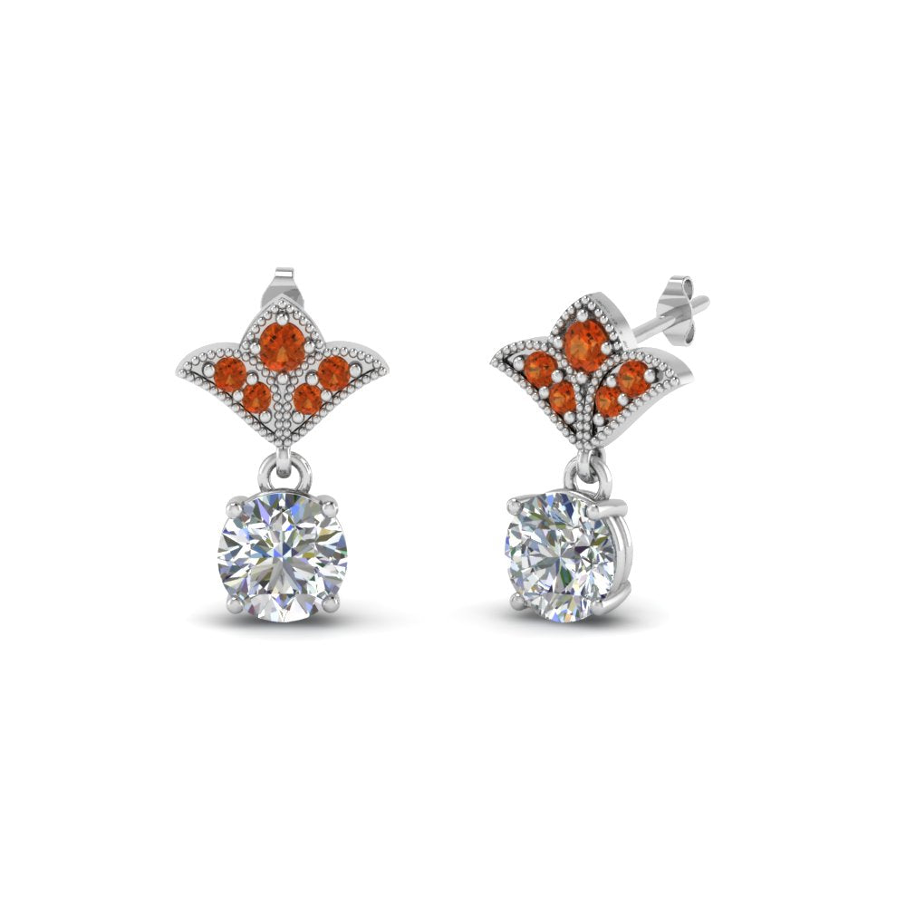 2-carat-round-drop-antique-design-earring-with-orange-sapphire-in-14K-white-gold-FDEAR8425-1.0CTGSAOR-NL-WG
