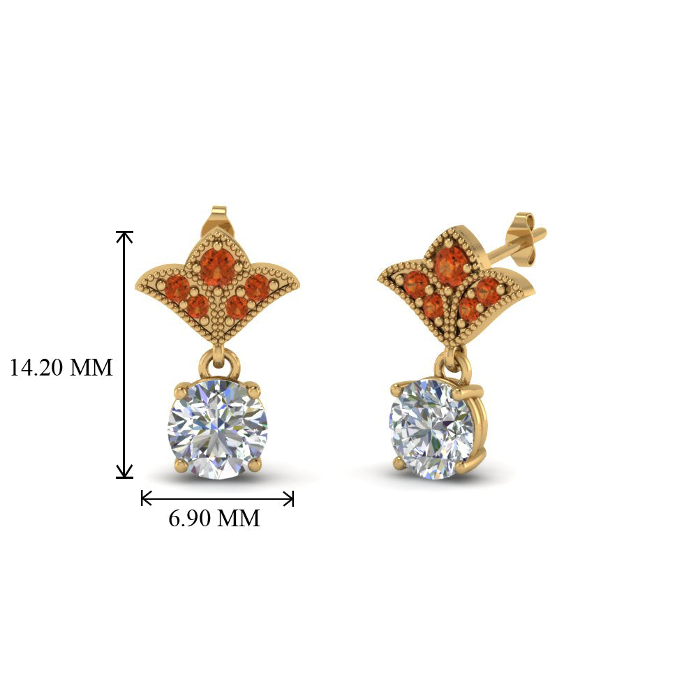 2-carat-round-drop-antique-design-earring-with-orange-sapphire-in-14K-yellow-gold-FDEAR8425-1.0CTGSAOR-NL-YG