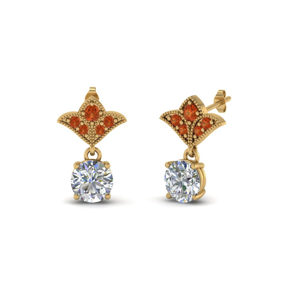 2-carat-round-drop-antique-design-earring-with-orange-sapphire-in-14K-yellow-gold-FDEAR8425-1.0CTGSAOR-NL-YG