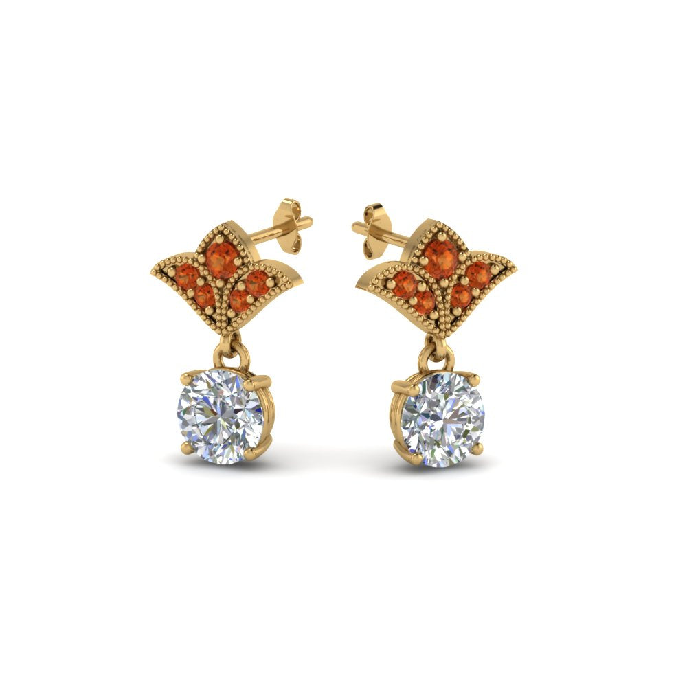2-carat-round-drop-antique-design-earring-with-orange-sapphire-in-14K-yellow-gold-FDEAR8425-1.0CTGSAOR-NL-YG