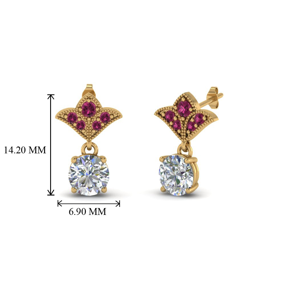 2-carat-round-drop-antique-design-earring-with-pink-sapphire-in-14K-yellow-gold-FDEAR8425-1.0CTGSADRPI-NL-YG