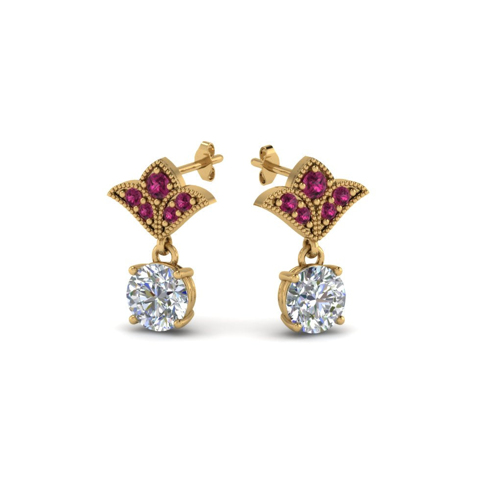 2-carat-round-drop-antique-design-earring-with-pink-sapphire-in-14K-yellow-gold-FDEAR8425-1.0CTGSADRPI-NL-YG